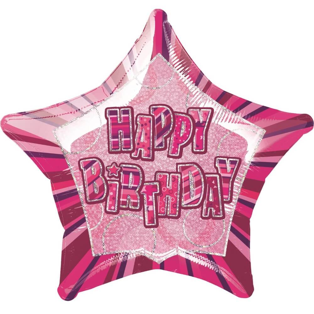 Happy Birthday Pink Star Prism Foil Balloon, 20in 