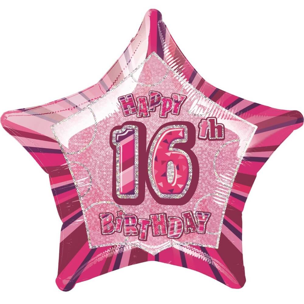 Pink Star Prism Age 16 Foil Balloon, 20in 