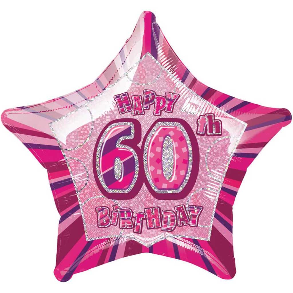 Pink Star Prism Age 60 Foil Balloon, 20in 