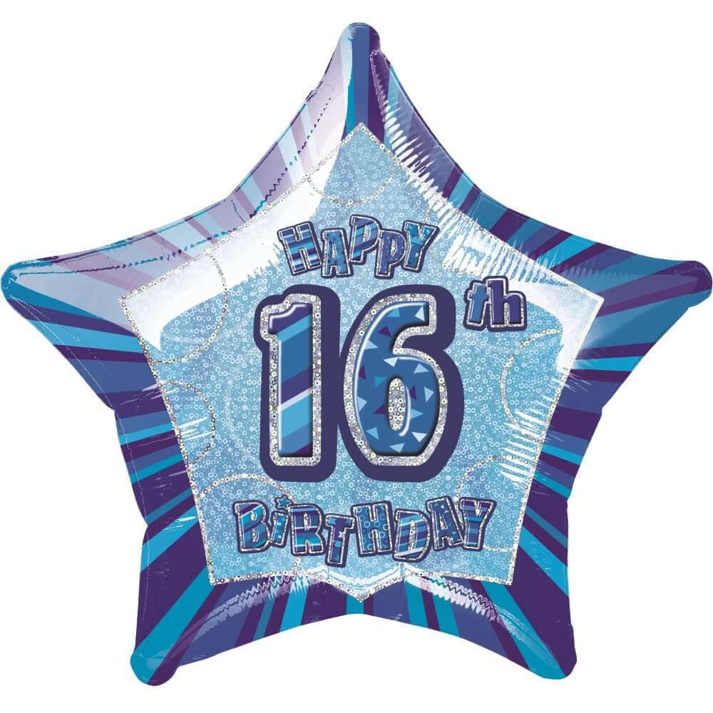 Blue Star Prism Age 16 Foil Balloon, 20in 