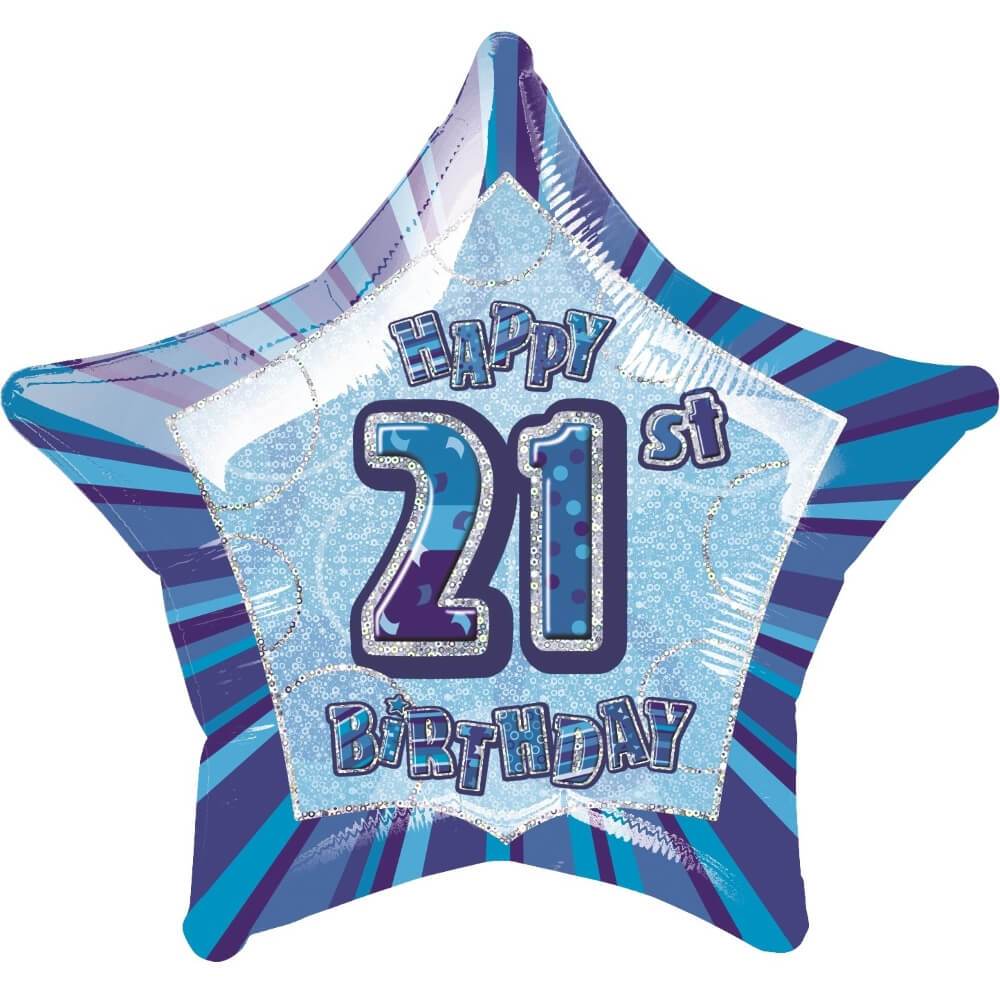 Blue Star Prism Age 21 Foil Balloon, 20in 