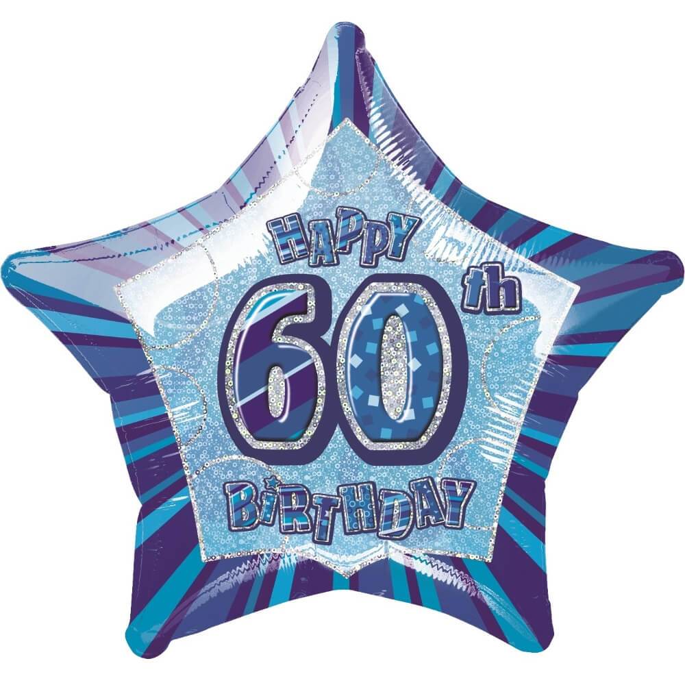 Blue Star Prism Age 60 Foil Balloon, 20in 