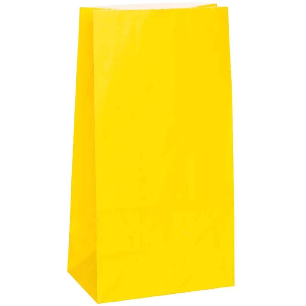 Paper Party Bags 12ct, Sunflower Yellow 