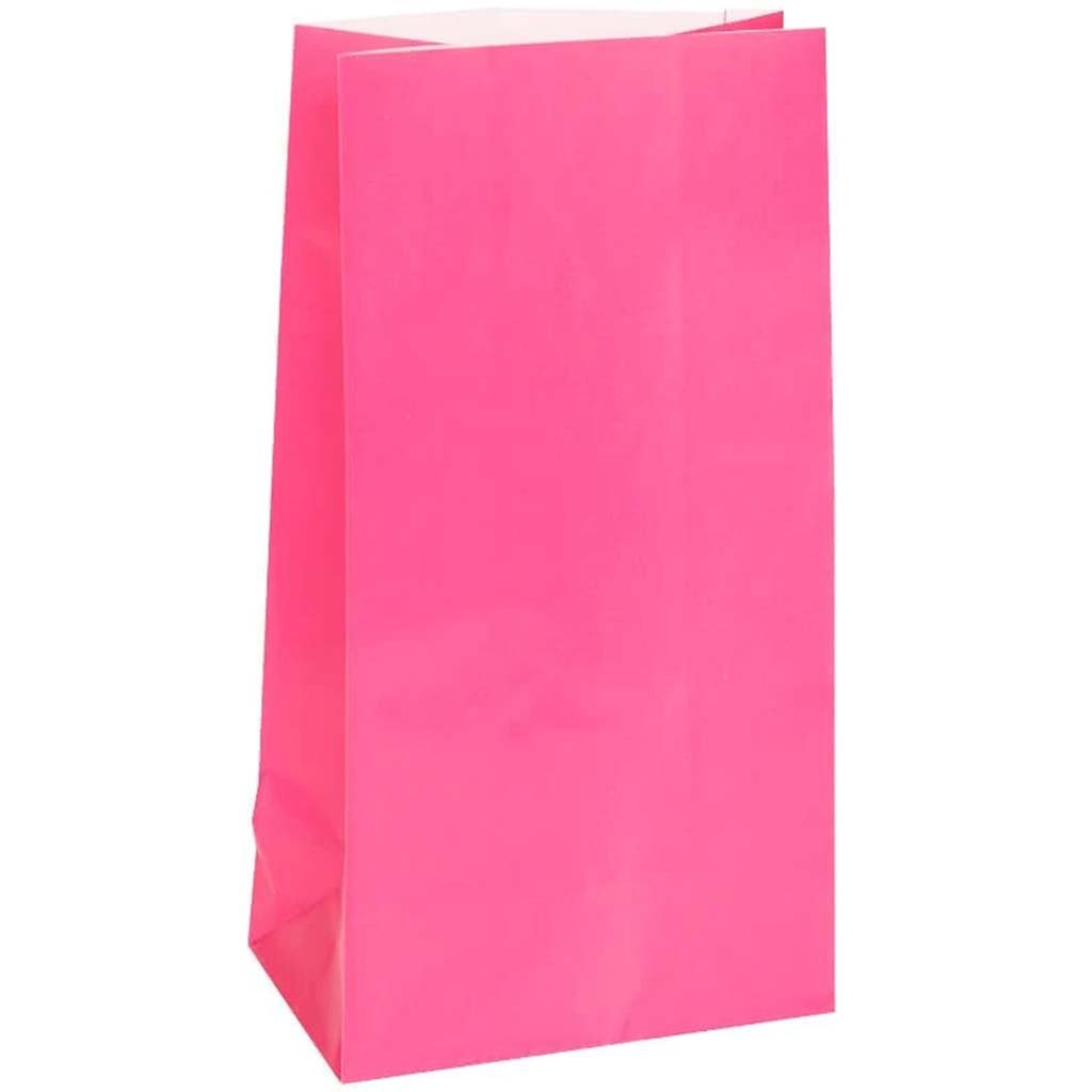 Paper Party Bags 12ct, Hot Pink 