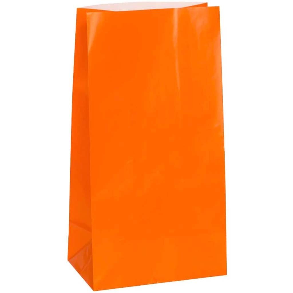 Paper Party Bags 12ct, Orange 