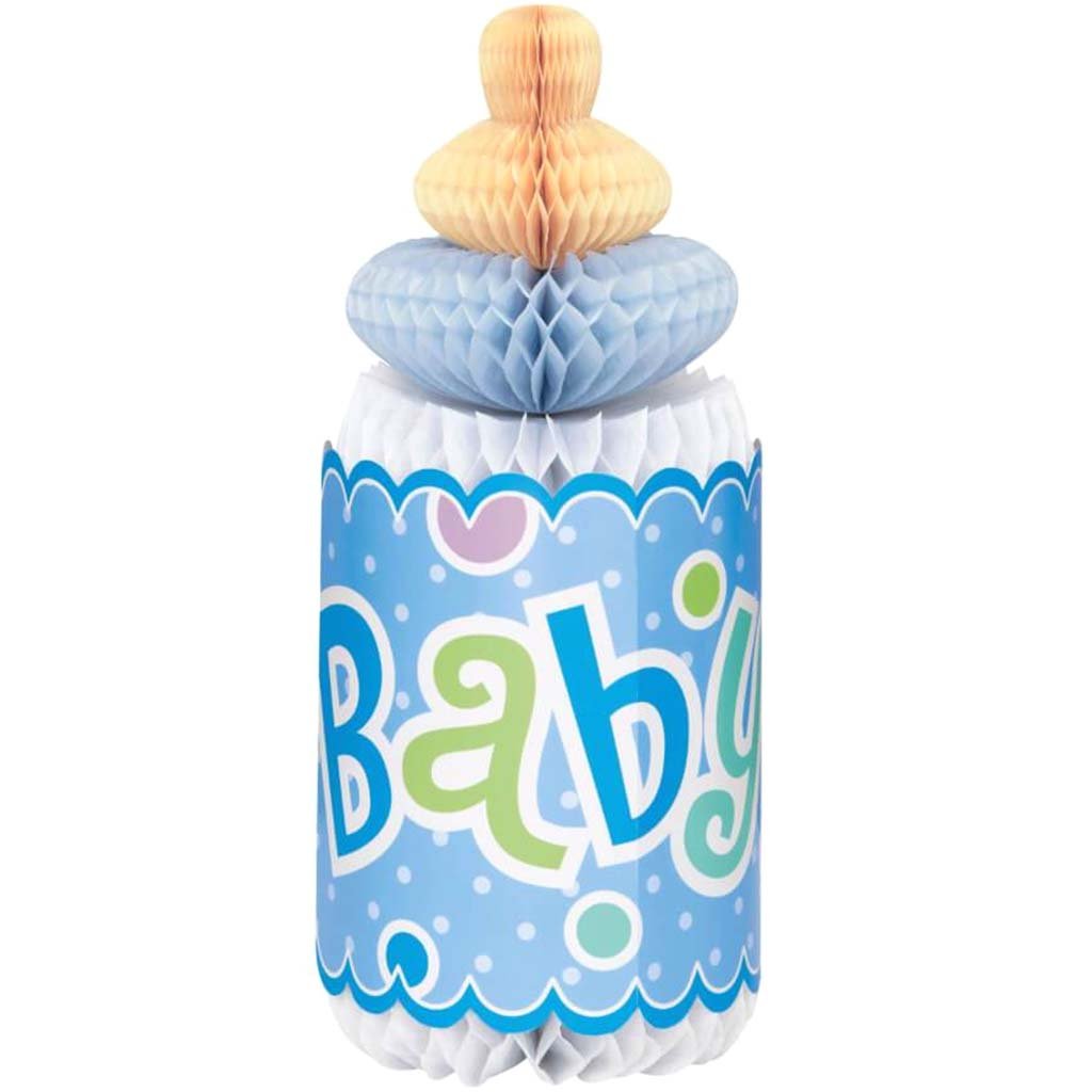 Honeycomb Decoration 12in, Blue Dots Baby Shower Bottle Shaped 