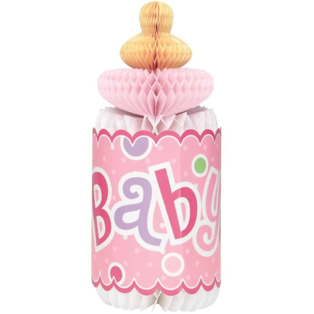 Honeycomb Decoration 12in, Pink Dots Baby Shower Bottle Shaped 