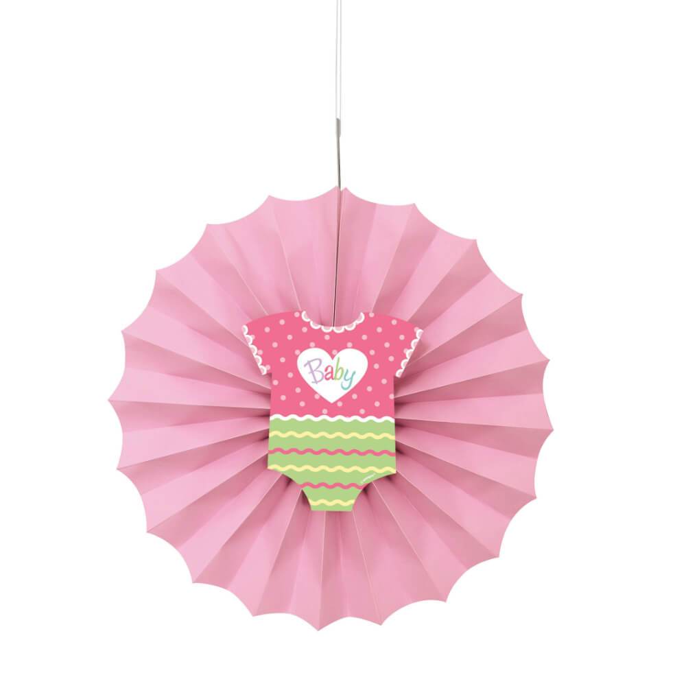 Pink Polka Dot Baby Shower Tissue Paper Decorative Fan 12in