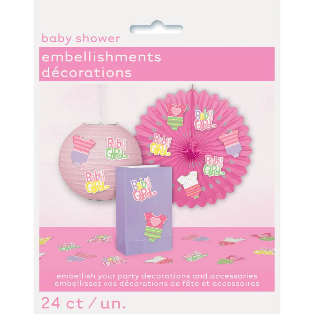 Party Embellishments 24ct, Pink Dots Baby Shower 