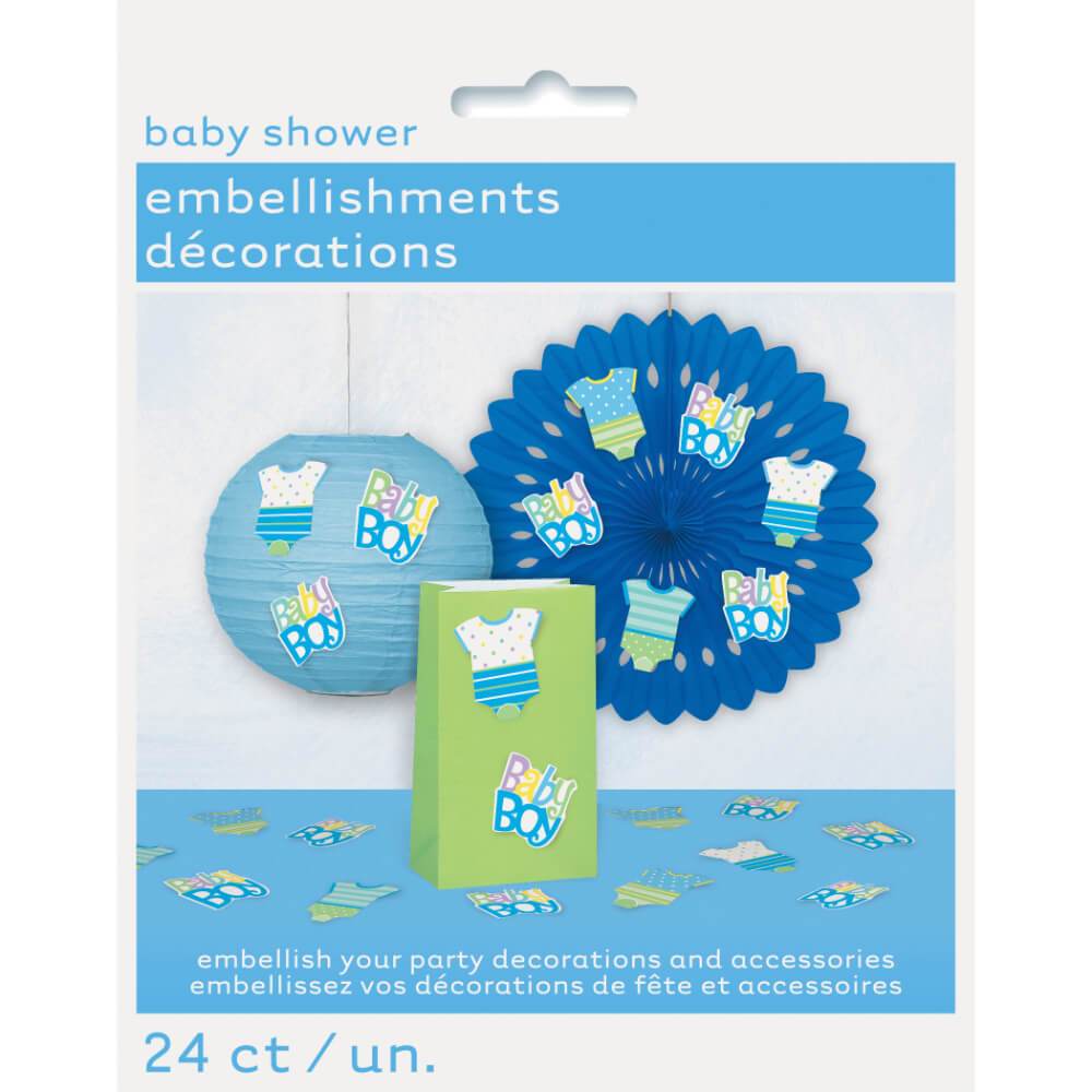 Party Embellishments 24ct, Blue Dots Baby Shower 