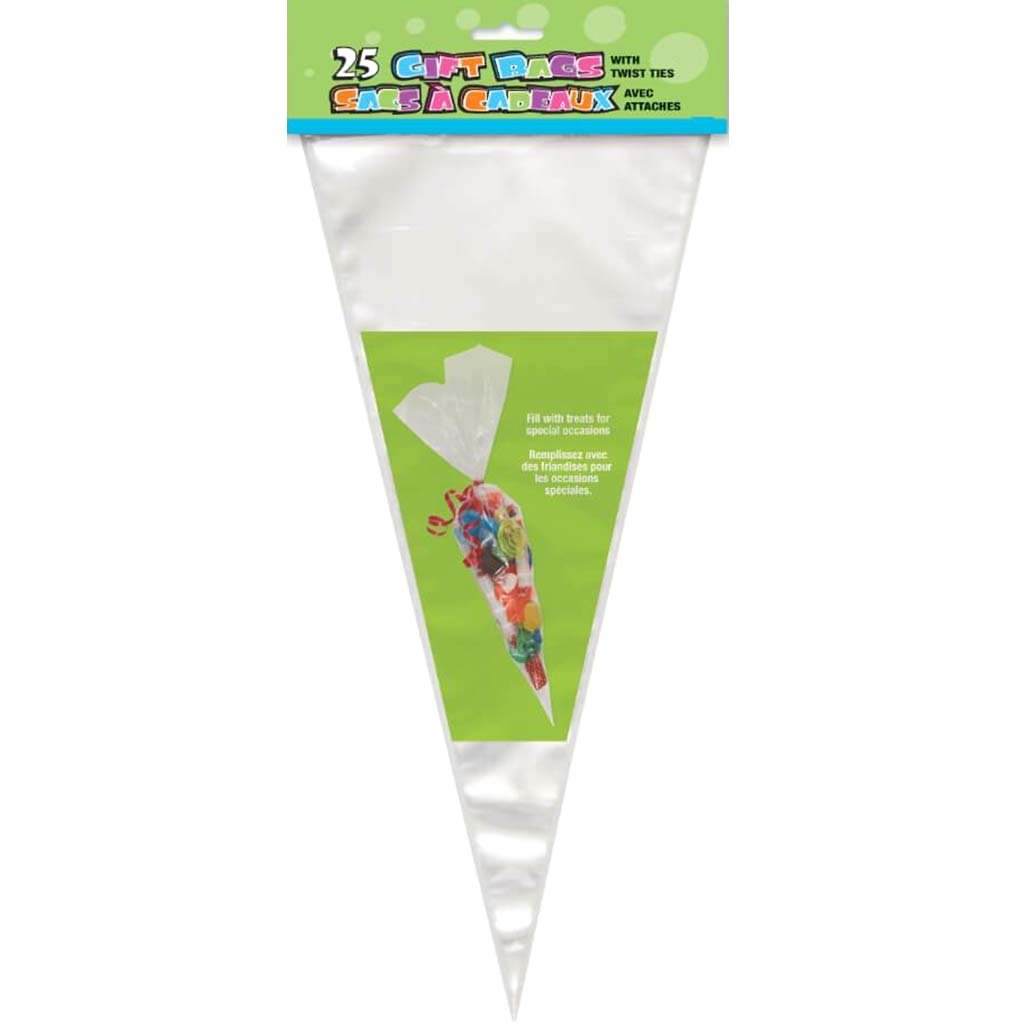 Cellophane Bags 25ct, Clear Large Cone 