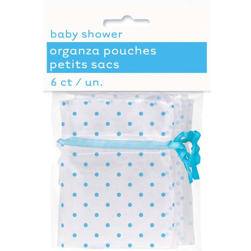 Favor Bags 6ct, Blue Polka Dots Organza 