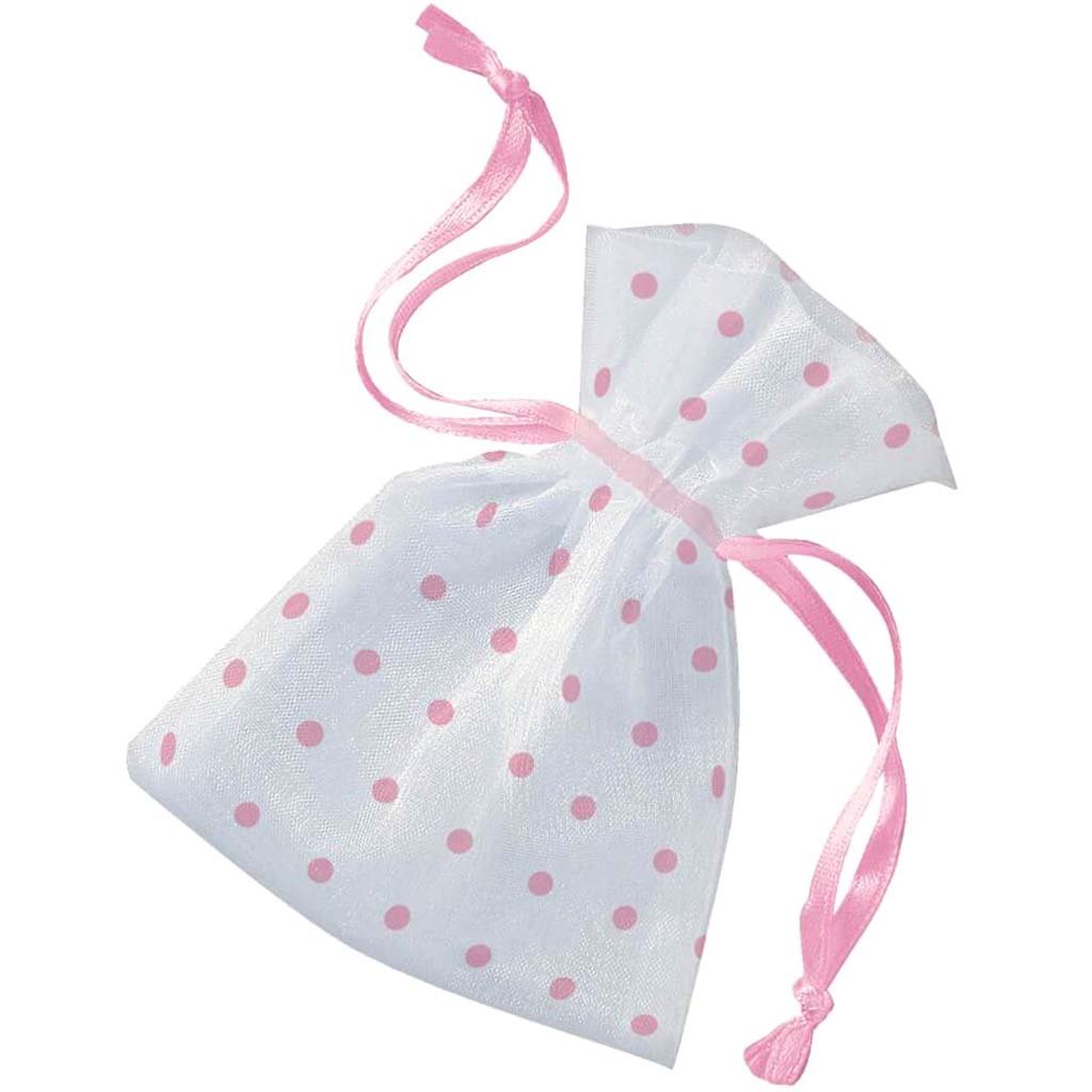 Favor Bags 6ct, Pink Polka Dots Organza 