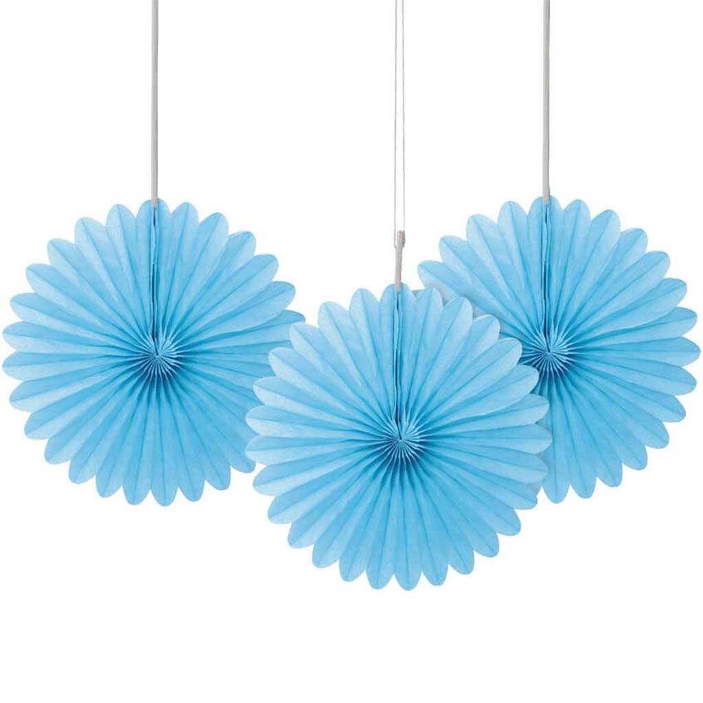 Tissue Paper Fan Decorations Light Blue 6in 3ct