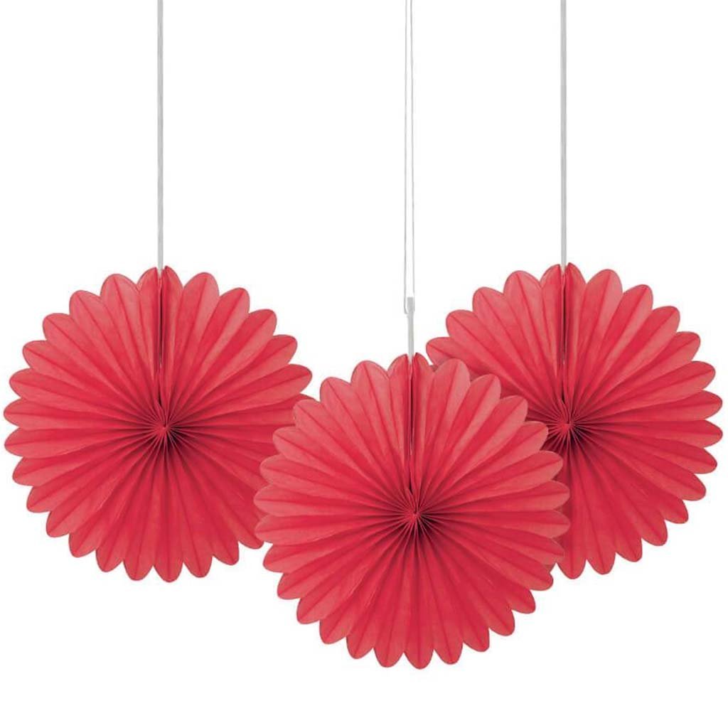 Tissue Paper Fans 6in 3ct, Ruby Red 