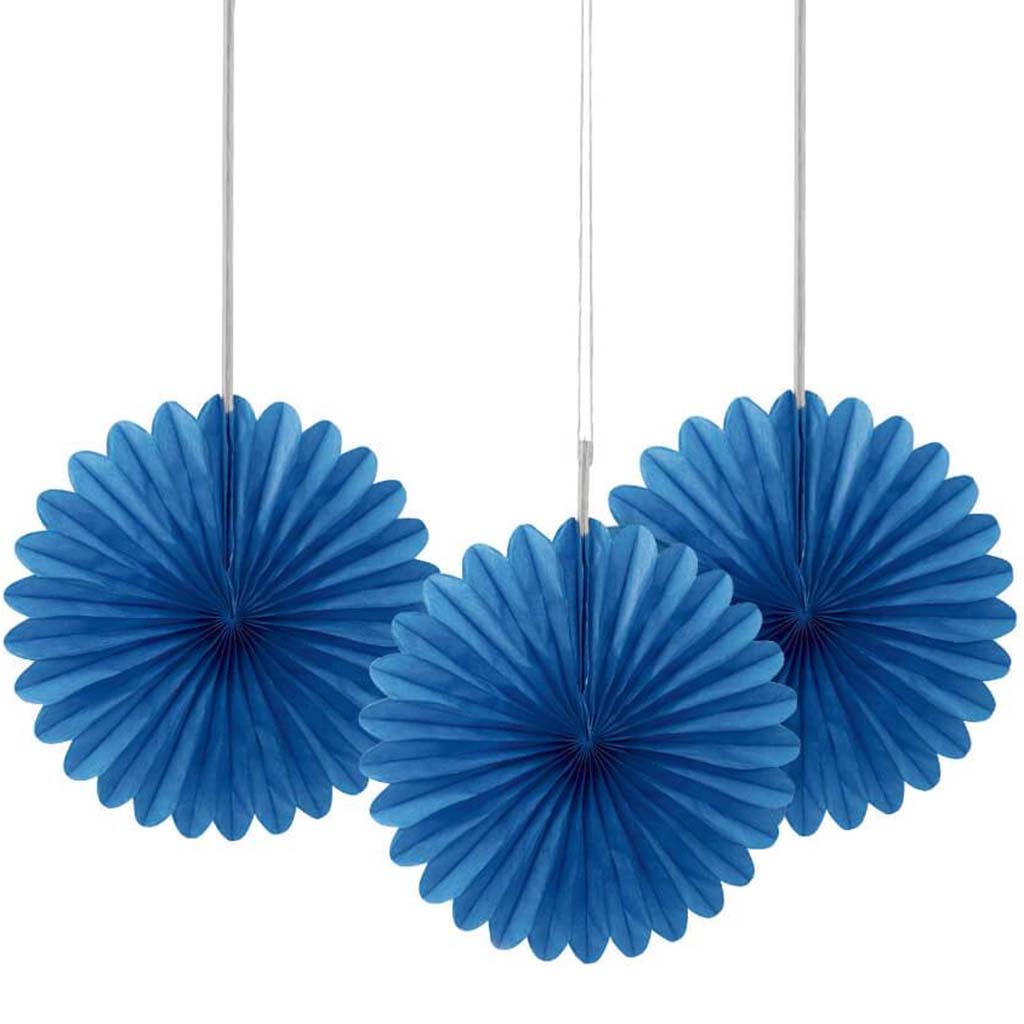 Tissue Paper Fans 6in 3ct, Royal Blue 