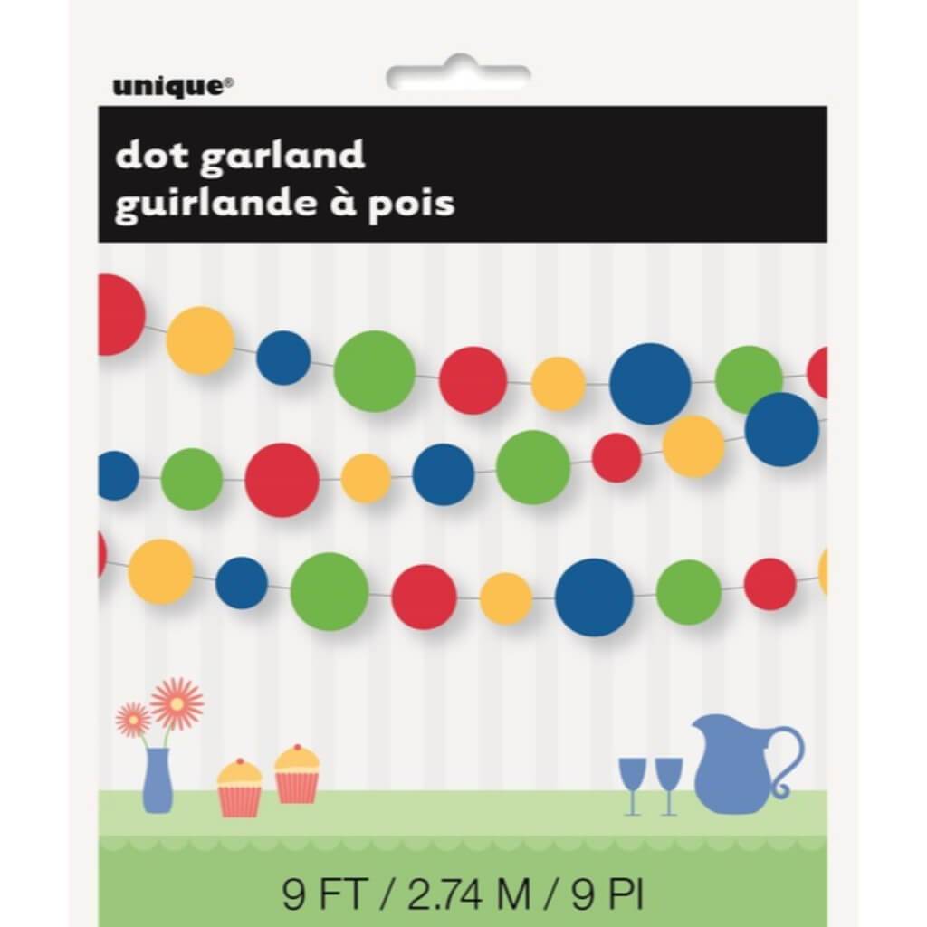 Paper Garland 9ft, Bold Colour Dots 