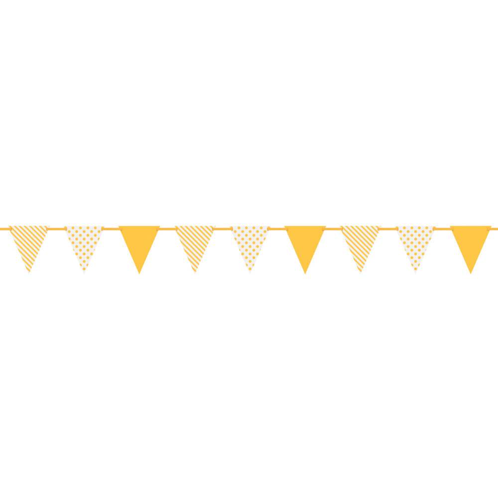 Paper Flag Banner 12ft, Sunflower Yellow Dots &amp; Stripes 