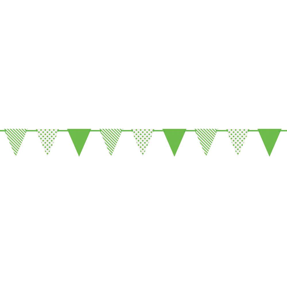 Paper Flag Banner 12ft, Lime Green Dots &amp; Stripes 