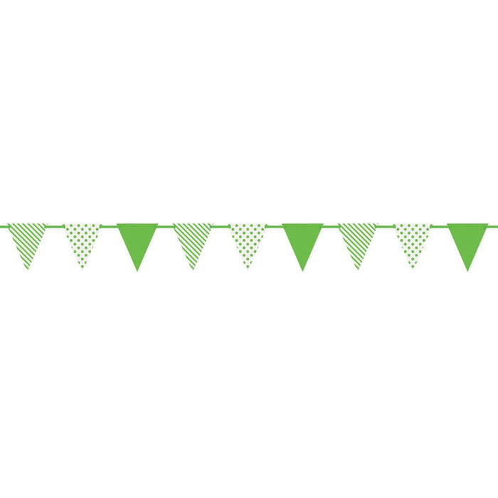 Paper Flag Banner 12ft, Lime Green Dots & Stripes 