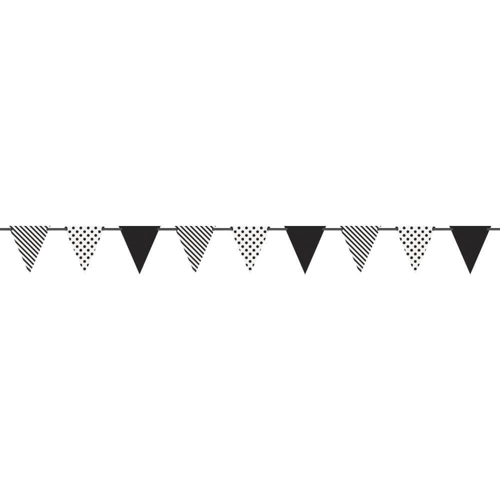 Paper Flag Banner 12ft, Black Dots &amp; Stripes 