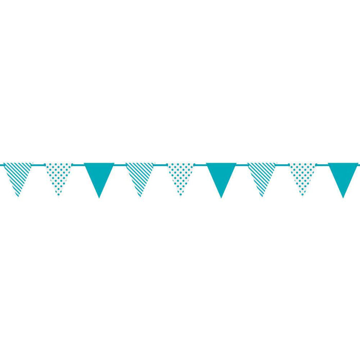 Paper Flag Banner 12ft, Teal Dots & Stripes 