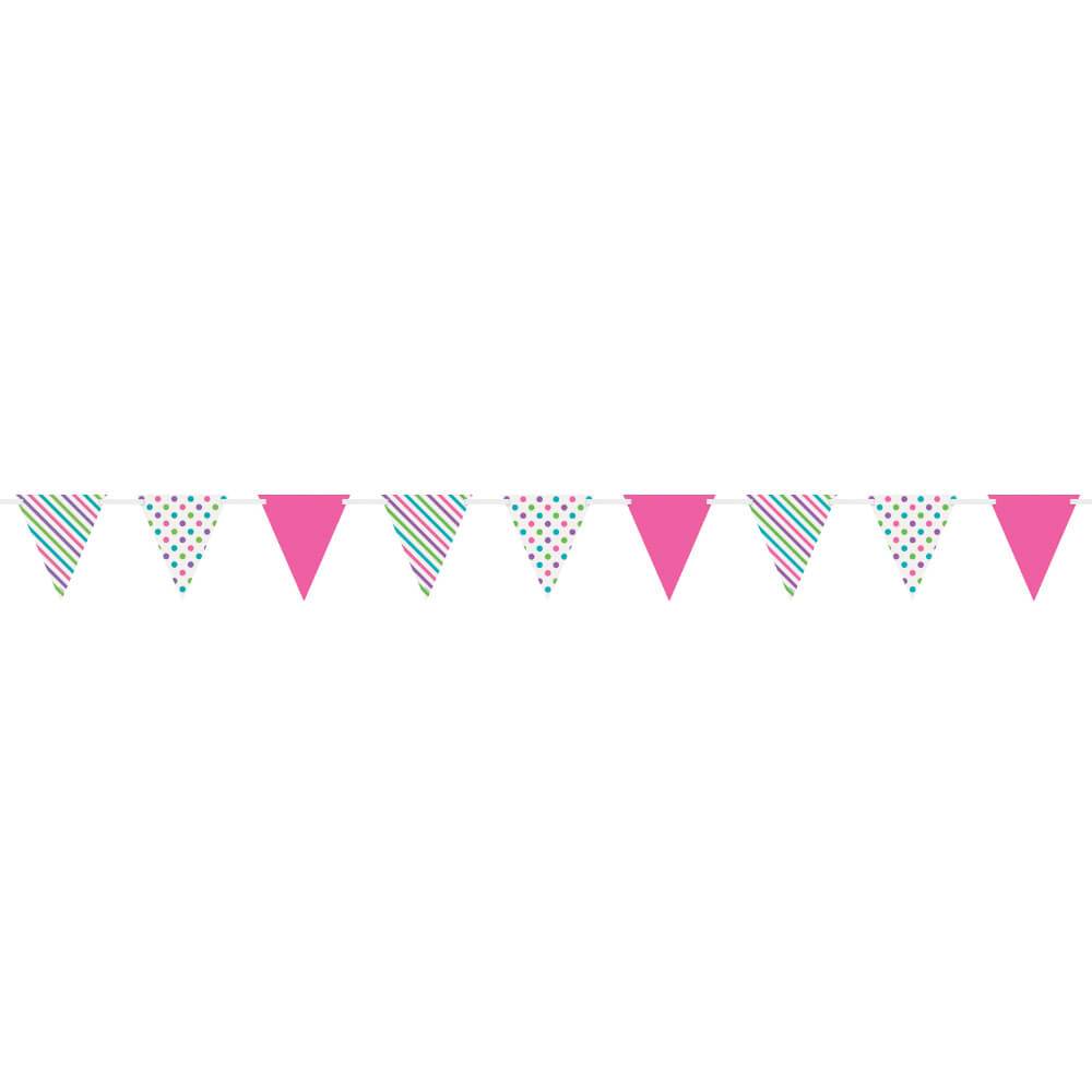 Paper Flag Banner 12ft, Bright Dots &amp; Stripes 