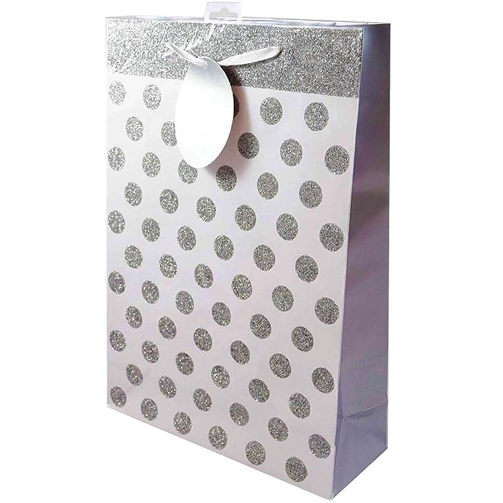 Silver Glitter Dots Gift Bag Large 