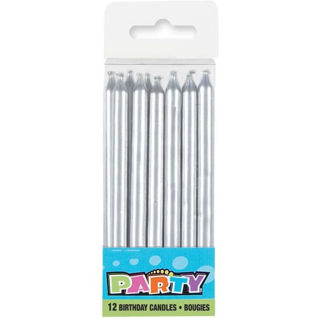 Birthday Candles Silver 4in 12ct 