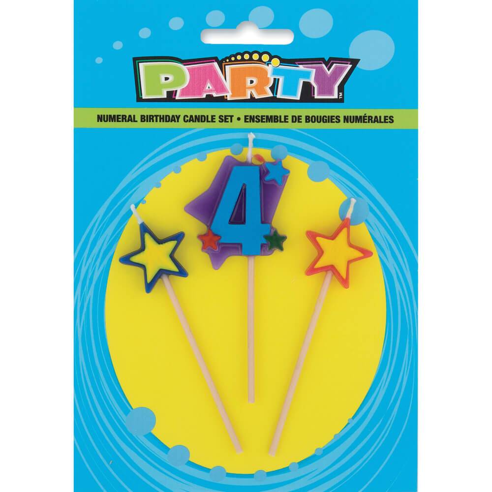 Number 4 Star Birthday Candles Set 