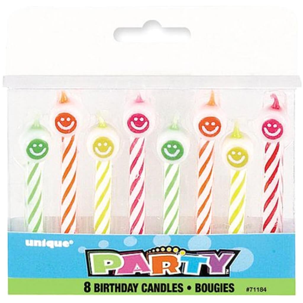 Spiral Happy Face Birthday Candles 8ct