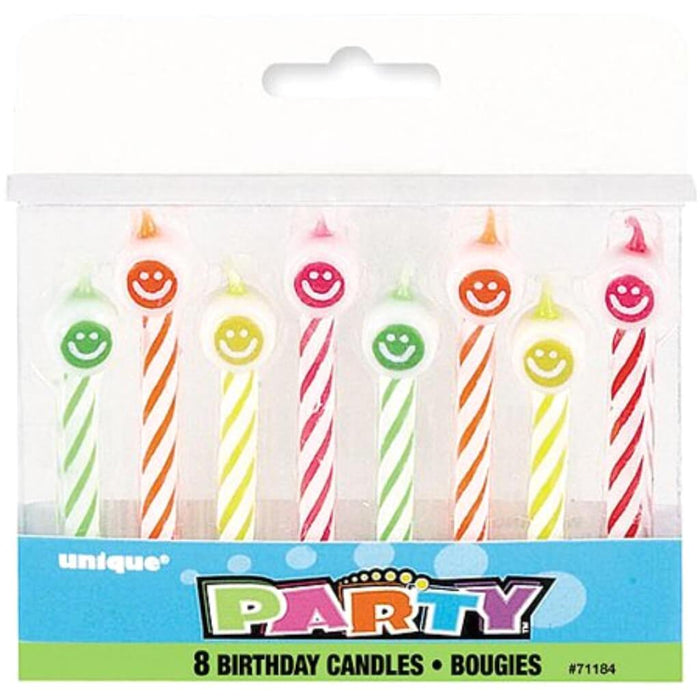 Spiral Happy Face Birthday Candles 8ct