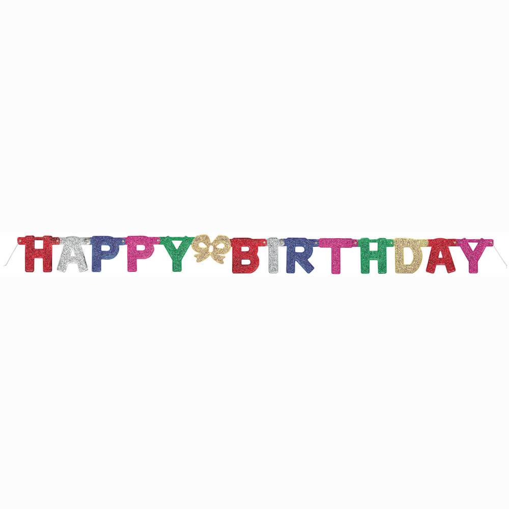 Glitter Jointed Banner, Happy Birthday Deluxe 