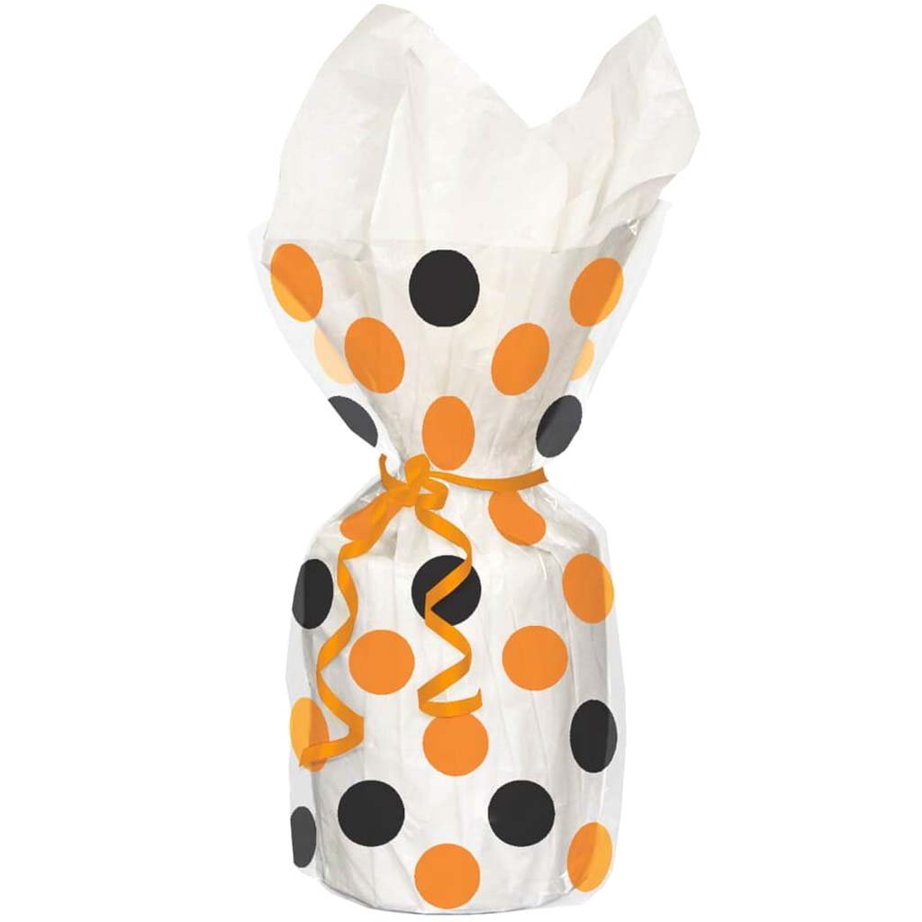 Cellophane Bags 20ct, Orange &amp; Black Dots 