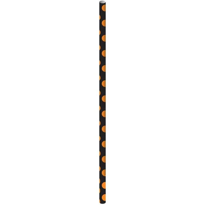 Paper Straws 10ct, Orange & Black Dots 