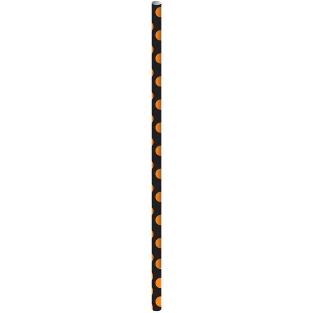 Paper Straws 10ct, Orange &amp; Black Dots 