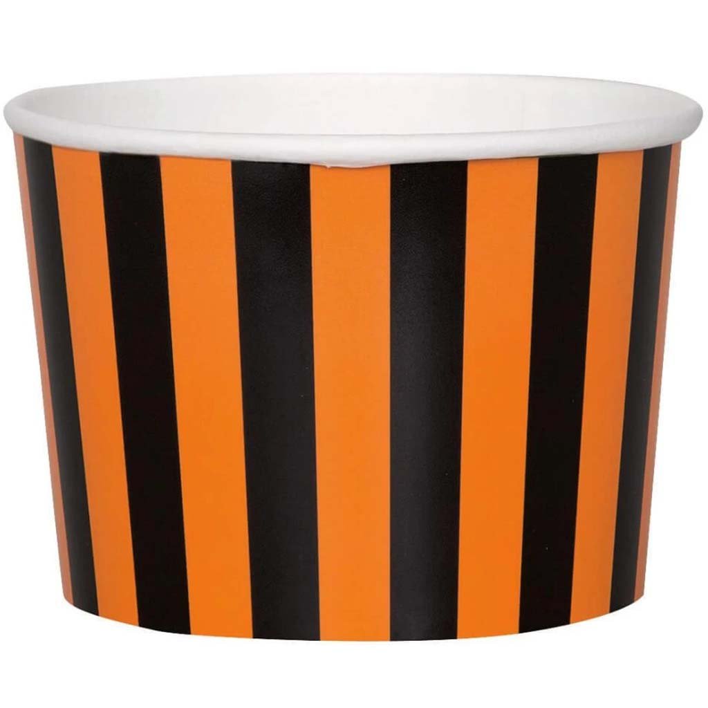 Orange &amp; Black Stripes Paper Ice Cream Cups 9oz, 8ct 