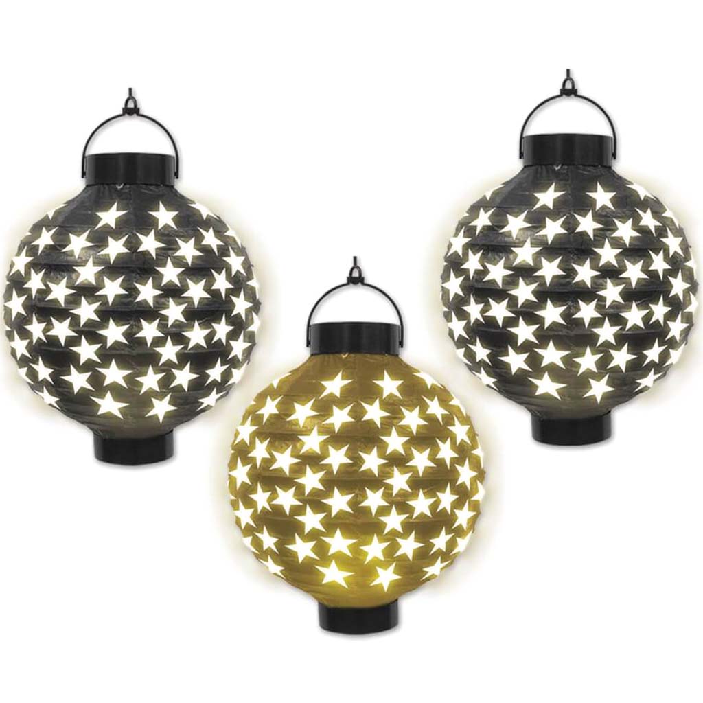 Light Up Paper Lanterns 8in Black &amp; Gold 