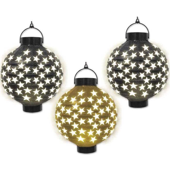 Light Up Paper Lanterns 8in Black & Gold 