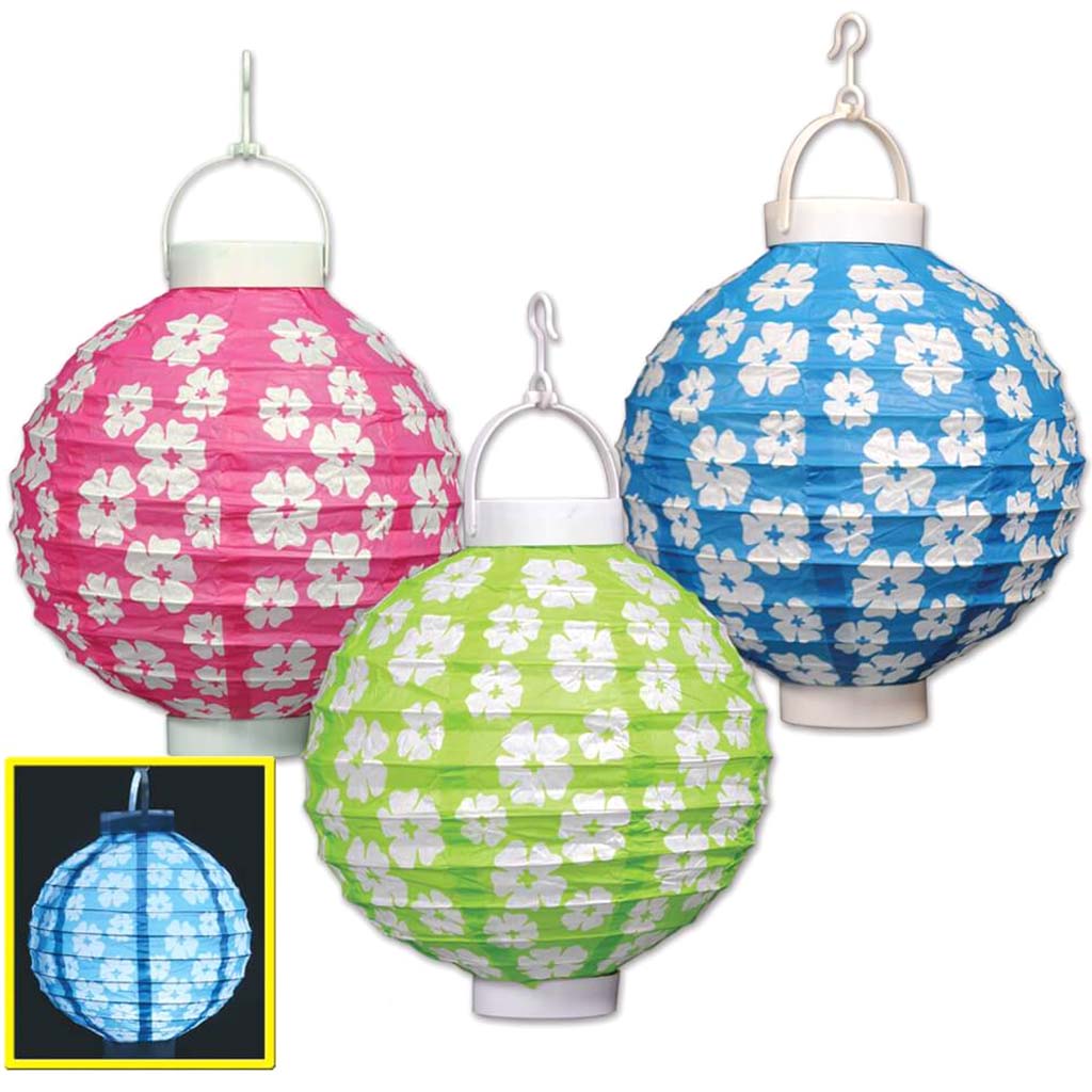 Light-Up Hibiscus Paper Lanterns 8in 