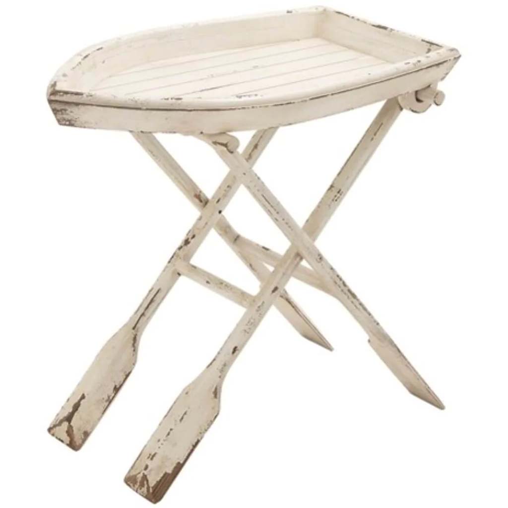 Coastal 25in x 28in Distressed Wooden Boat Accent Table