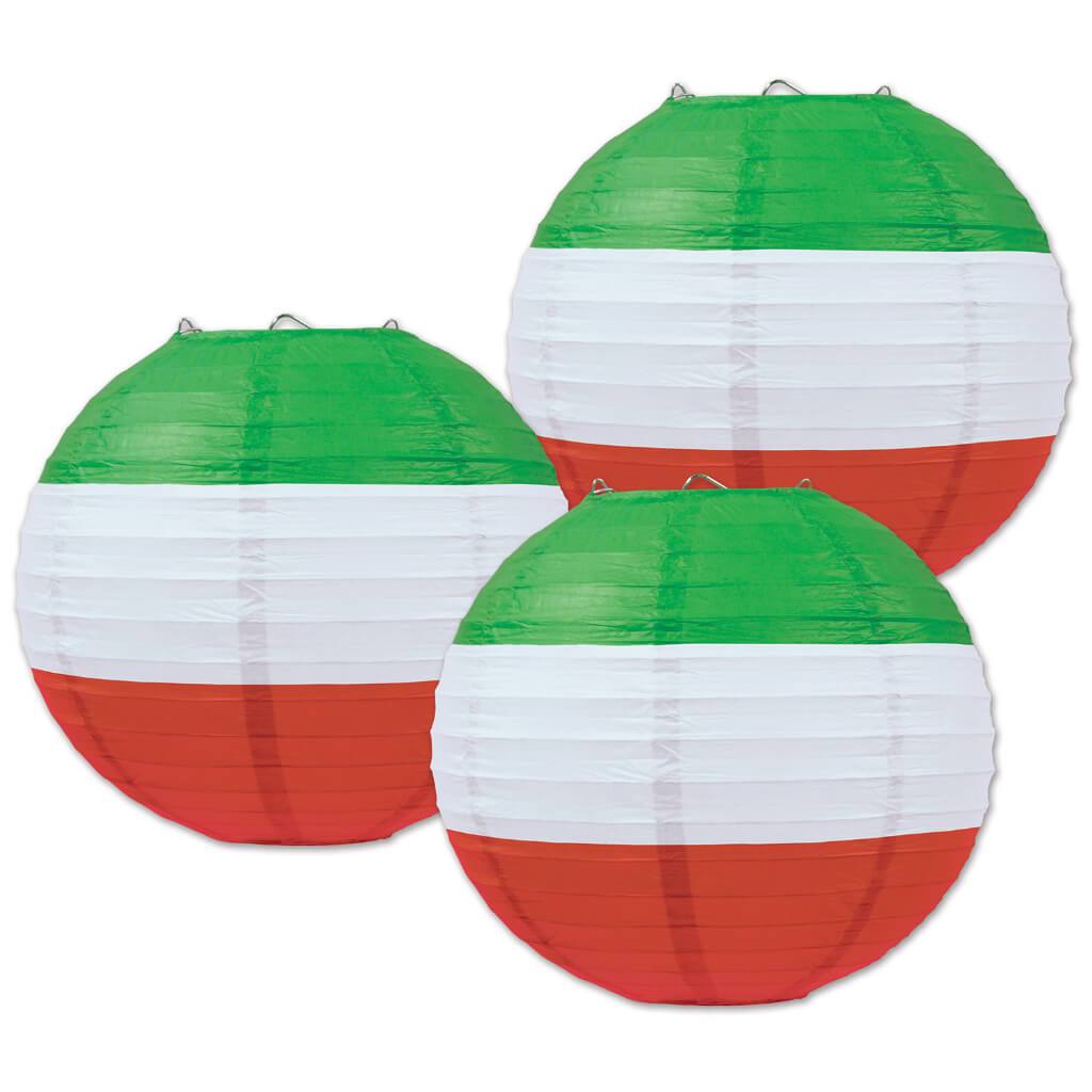 Paper Lanterns 9.5in Red, White, Green 