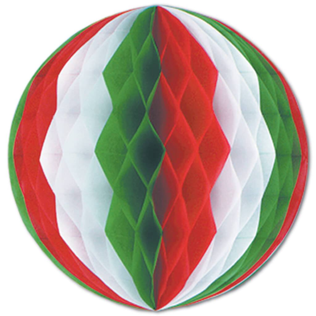 Tissue Ball 12in Red, White, Green 