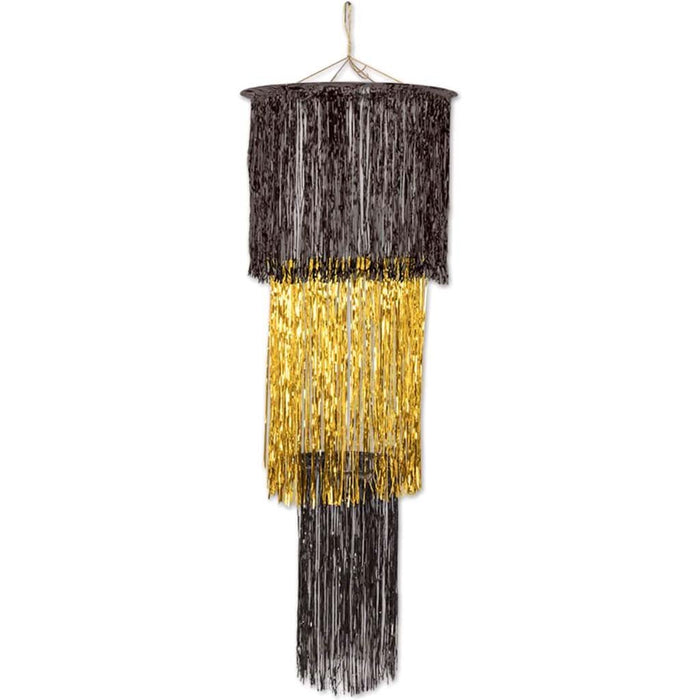 3-Tier Shimmering Chandelier 4ft Black & Gold 