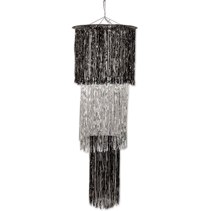 3-Tier Shimmering Chandelier 4ft Black & Silver 