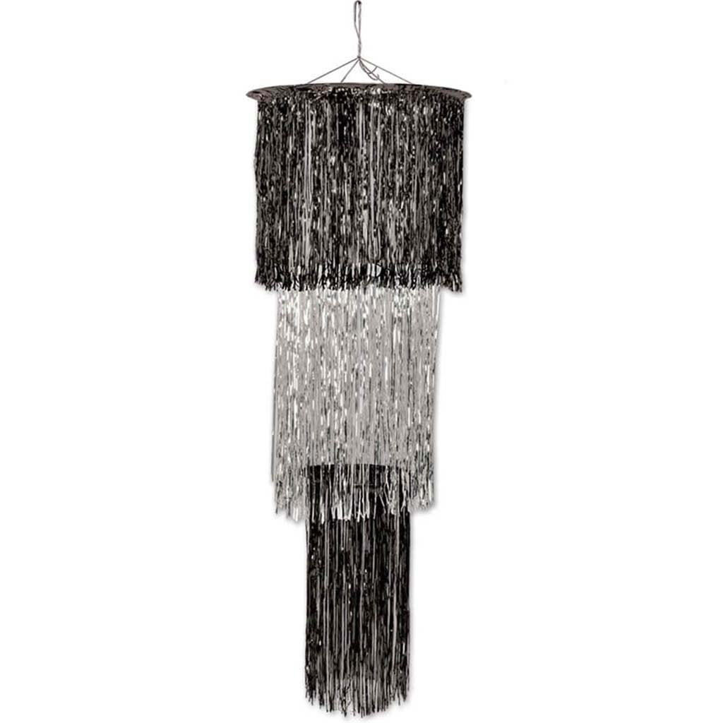 3-Tier Shimmering Chandelier 4ft Black &amp; Silver 