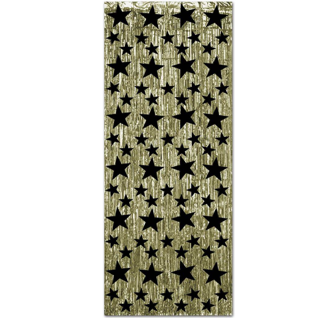 Gold with Black Stars Metallic Door Curtain 