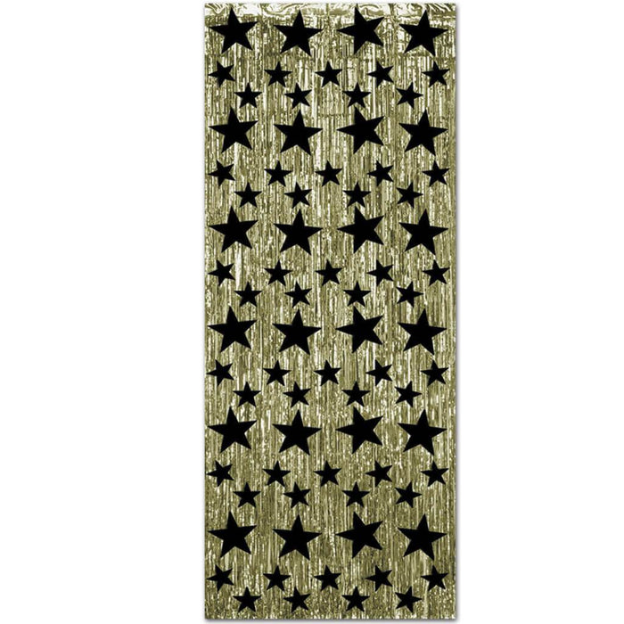 Gold with Black Stars Metallic Door Curtain 