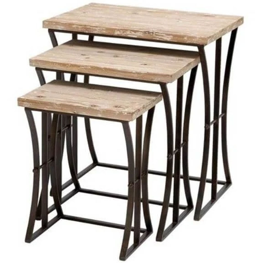 Metal Wood Nesting Table (Set Of 3) 26in, 22in, 19in