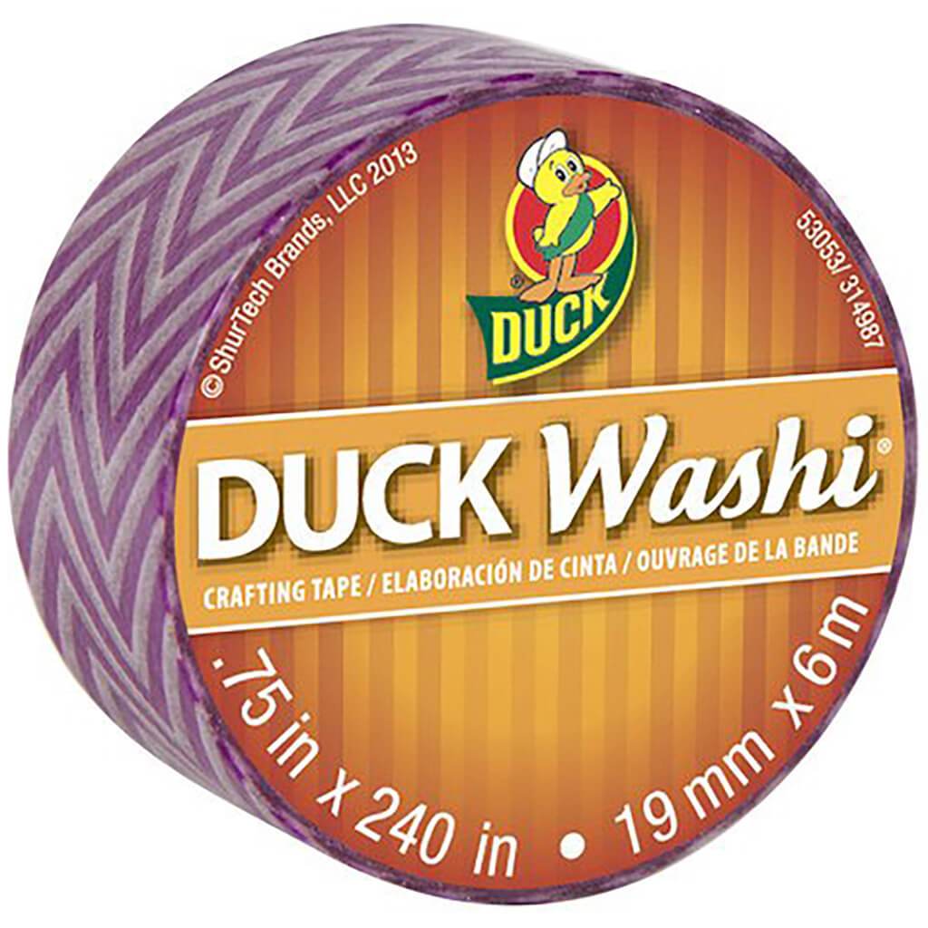 Duck Brand Washi Paper Tape 0.75in x 20ft Purple Chevron